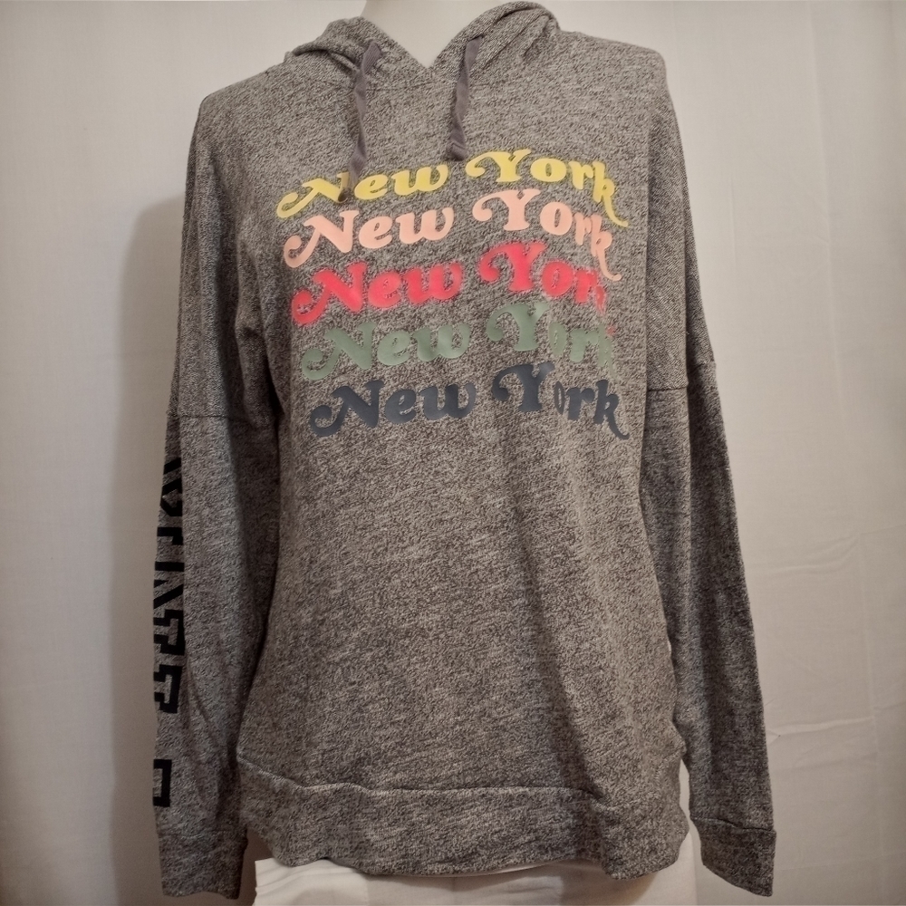 𝅺pink Gray Long Sleeve Hooded T-shirt